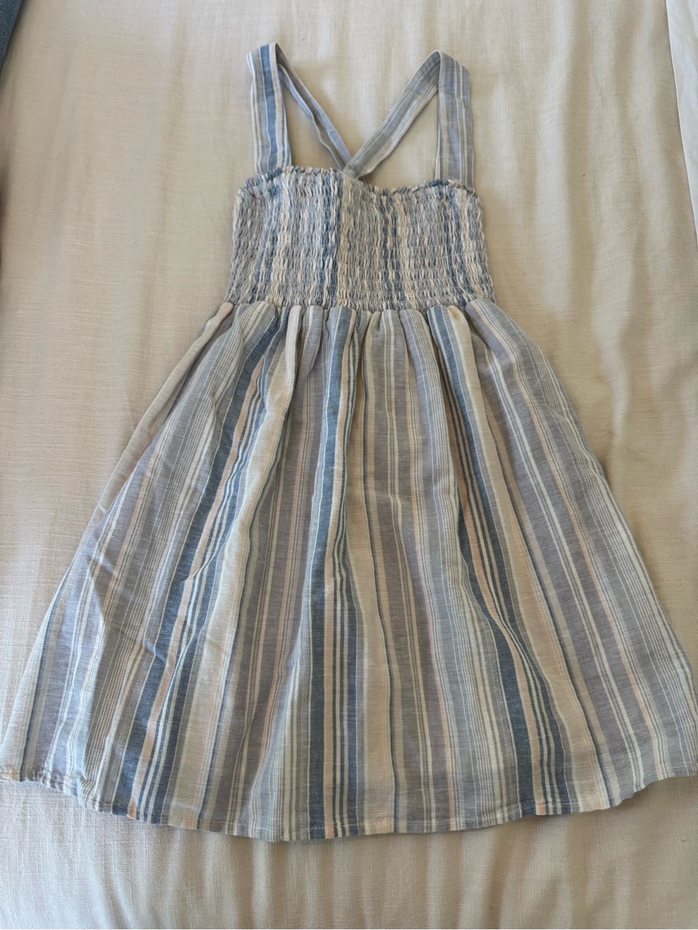 American Eagle Outfitters Blue & Cream Striped Smocked Sundress
